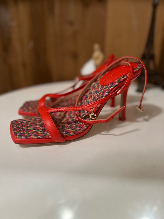 Coach Shoes - Coach Red Strappy Heels with Multicolor Woven Inlay Size 8